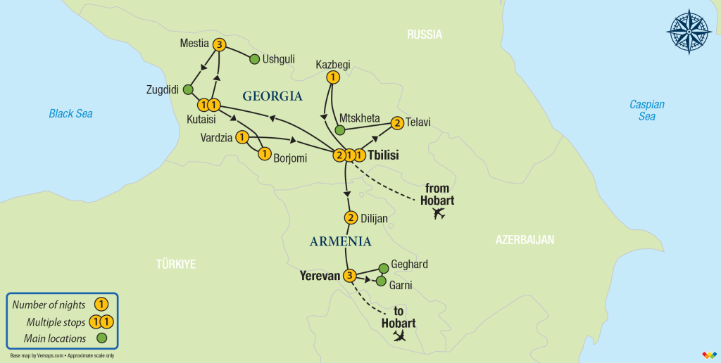 Georgia and Armenia, A Caucasian Experience Sept 2026 (tour map)