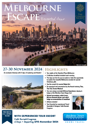 Melbourne Escape November 2024 tour brochure cover
